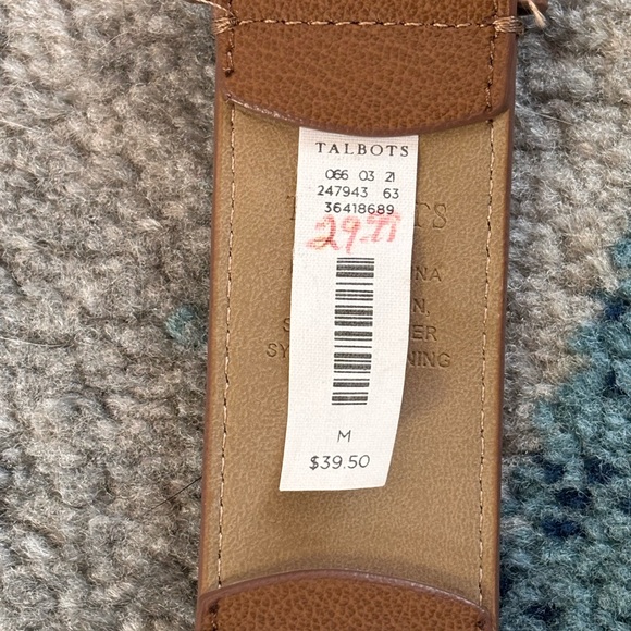 Talbots Brown Leather & Cotton 1.5” Wide Belt Gold Hardware NWT Medium - Picture 12 of 12